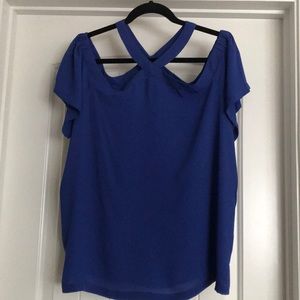 Loft royal blue halter cold shoulder poly top